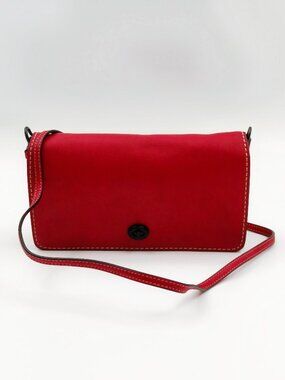 Coach Red Leather Turnlock Crossbody Shoulder Bag Contrast Stitching Vintage